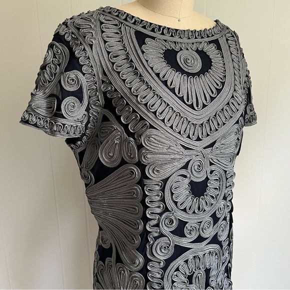 JS Collections Short Sleeve Mesh Cocktail Dress Size 12 Soutache Sheer Cocktail - Picture 3 of 15